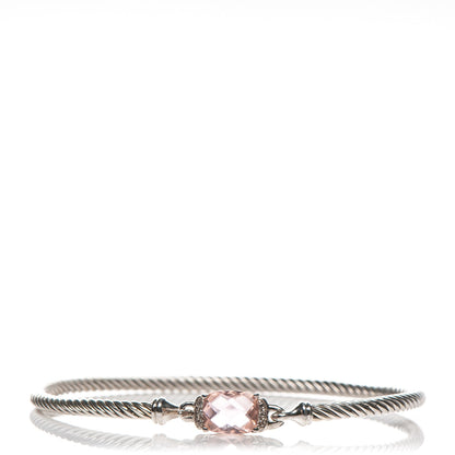 David Yurman Sterling Silver Diamond Morganite 3mm Petite Wheaton Bracelet 1 of 6