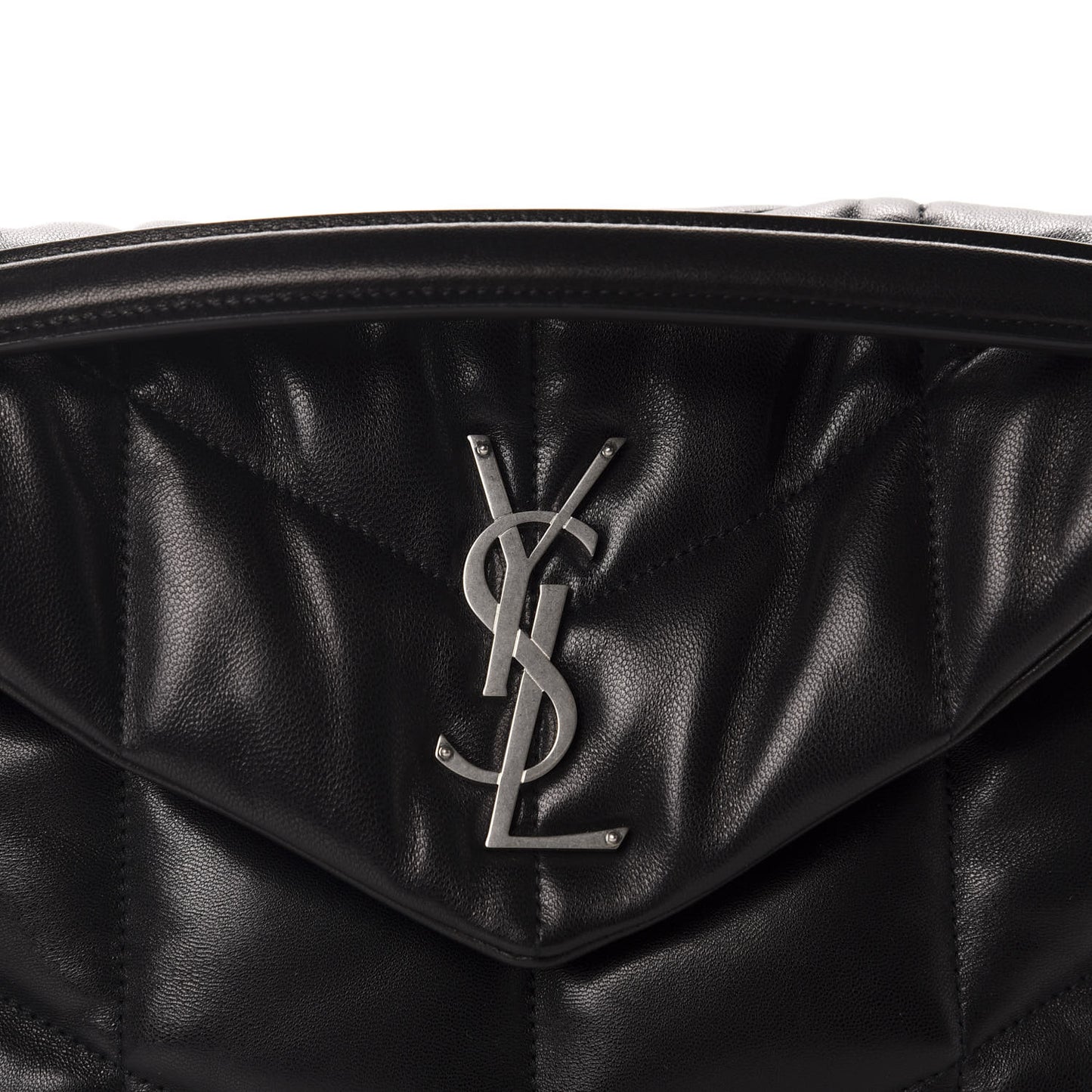 Lambskin Quilted Small Loulou Puffer Monogram Chain Satchel Black