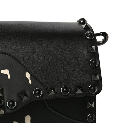 Valentino Garavani Calfskin Panther Medium Guitar Strap Rockstud Rolling Flap Saddle Bag Black 17 of 19