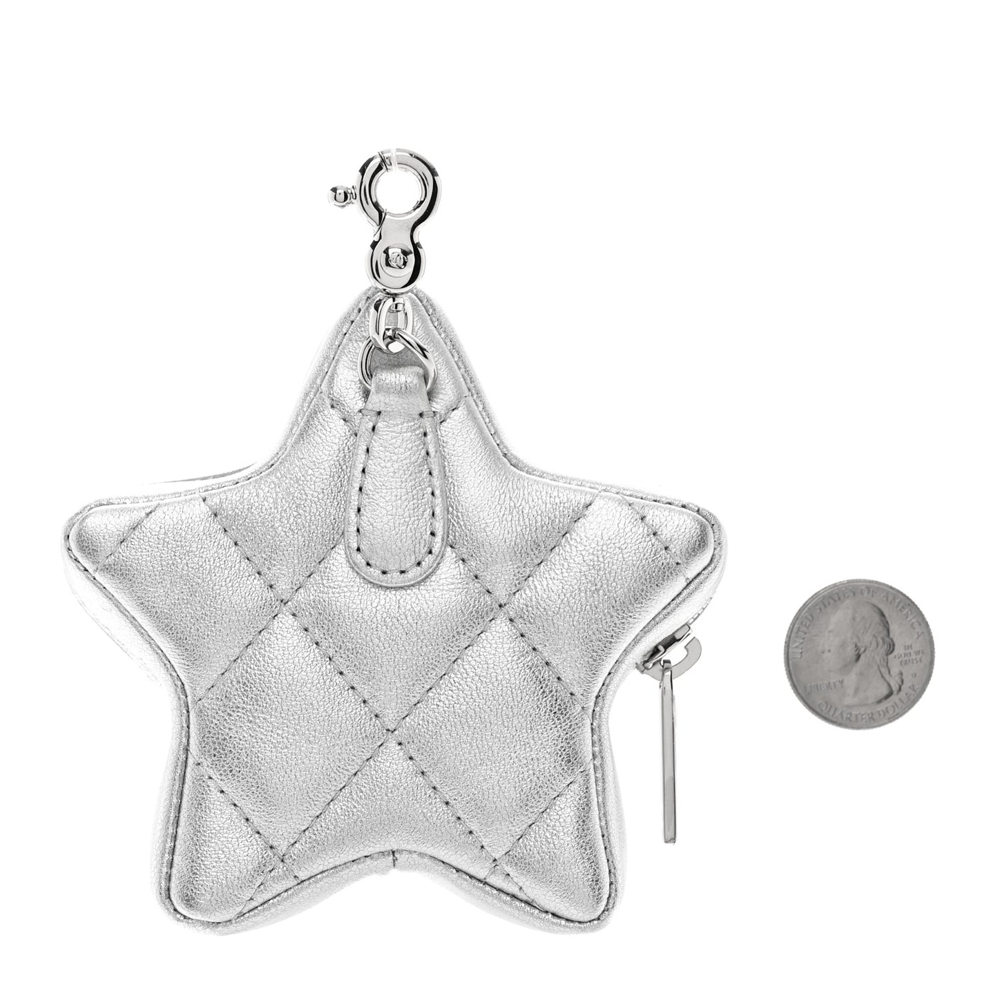 Metallic Calfskin Quilted Star Charm Silver