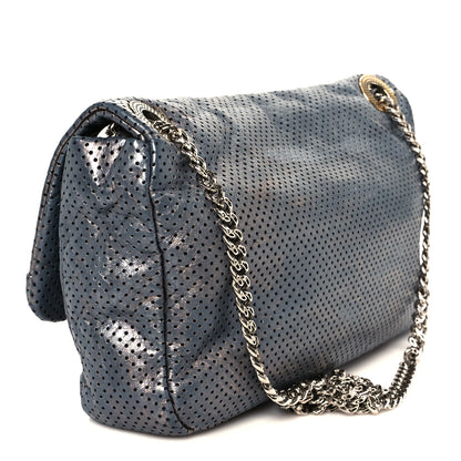 Chanel Metallic Crackled Calfskin Perforated Drill Flap Silver 3 of 10