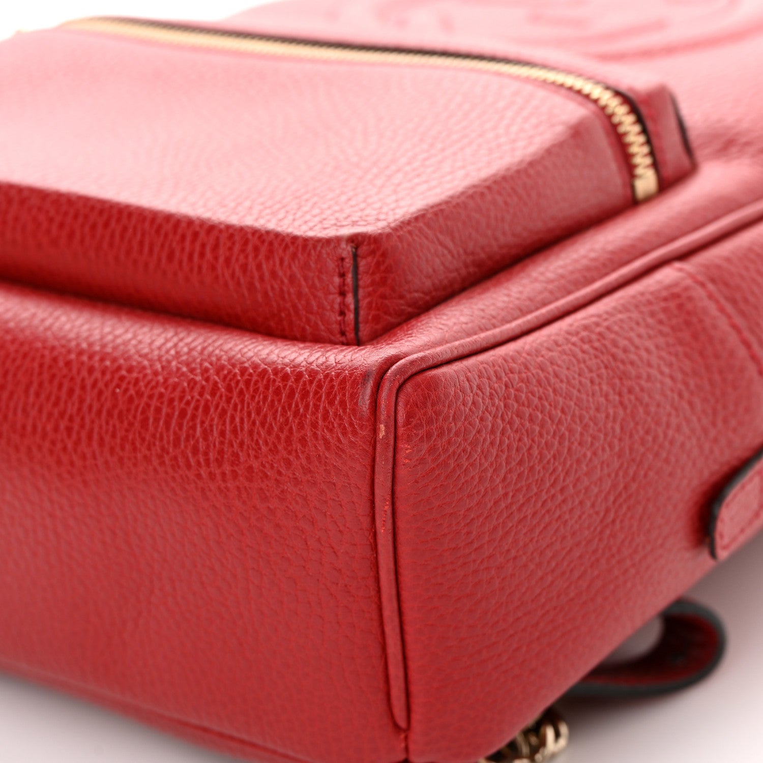 Gucci Pebbled Calfskin Soho Chain Backpack Hibiscus Red 11 of 15