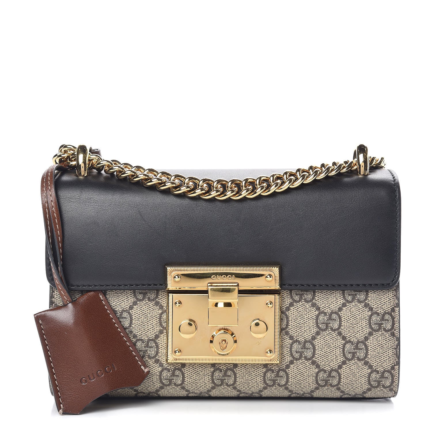 Gucci GG Supreme Monogram Calfskin Small Padlock Shoulder Bag Beige Black Cuir 1 of 10