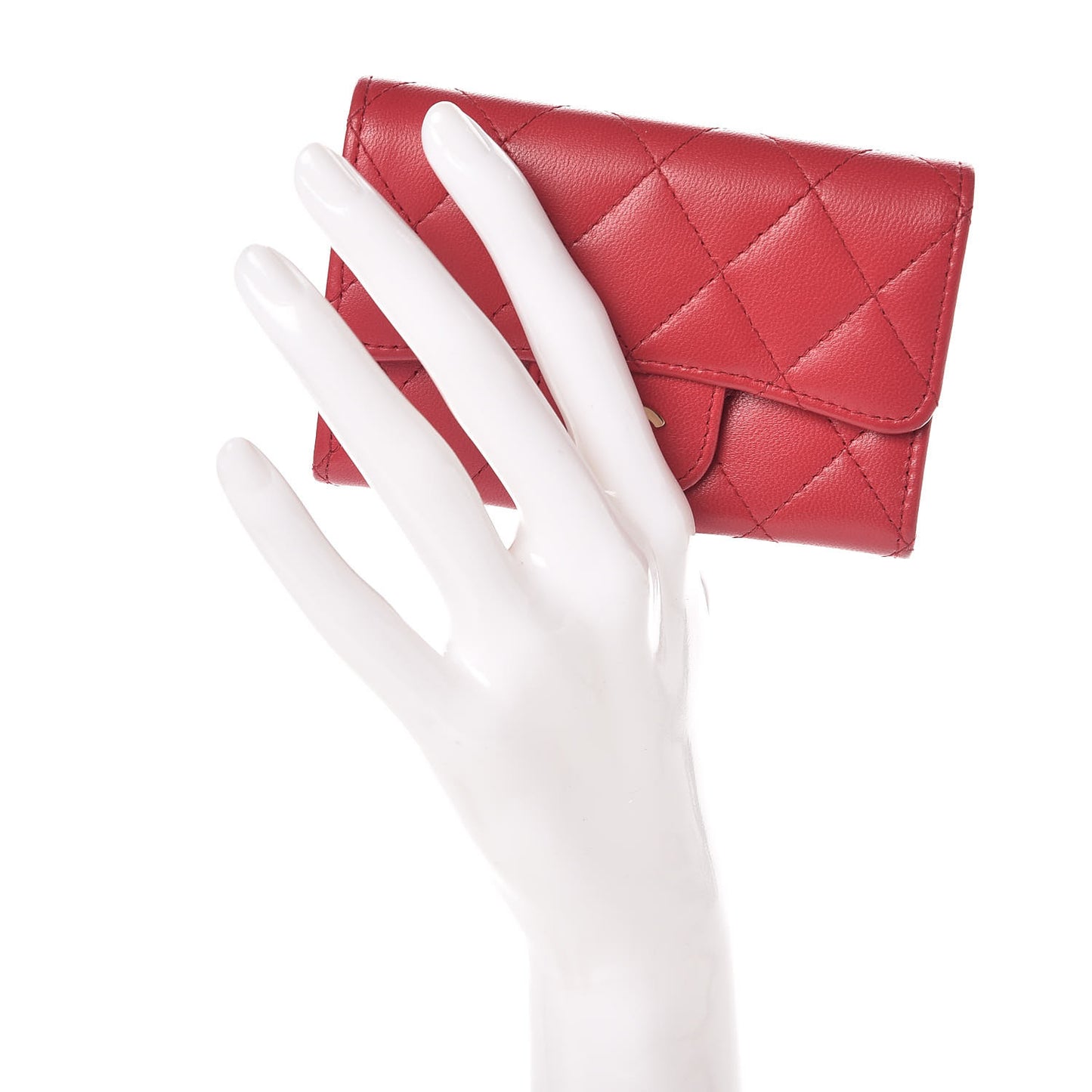 Lambskin Quilted Flap Card Holder Dark Pink