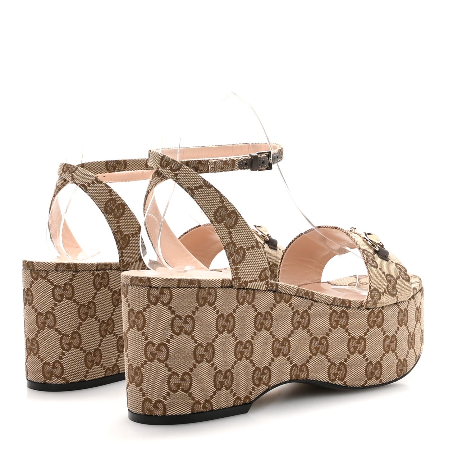 Monogram Nappa Chalotte Horsebit Ankle Strap 75mm Flatform Sandals 40.5 Beige Ebony