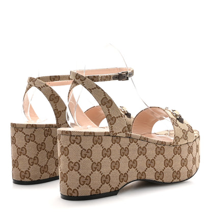 Gucci Monogram Nappa Chalotte Horsebit Ankle Strap 75mm Flatform Sandals 40.5 Beige Ebony 5 of 8
