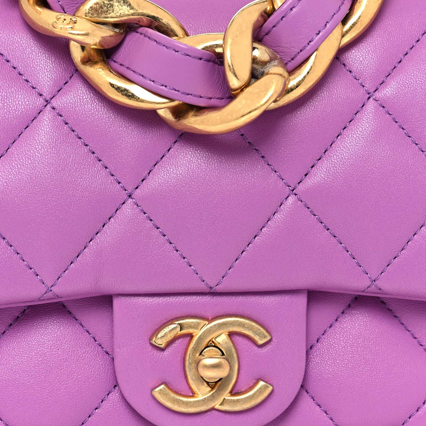 Lambskin Quilted Small CC Funky Town Flap Purple
