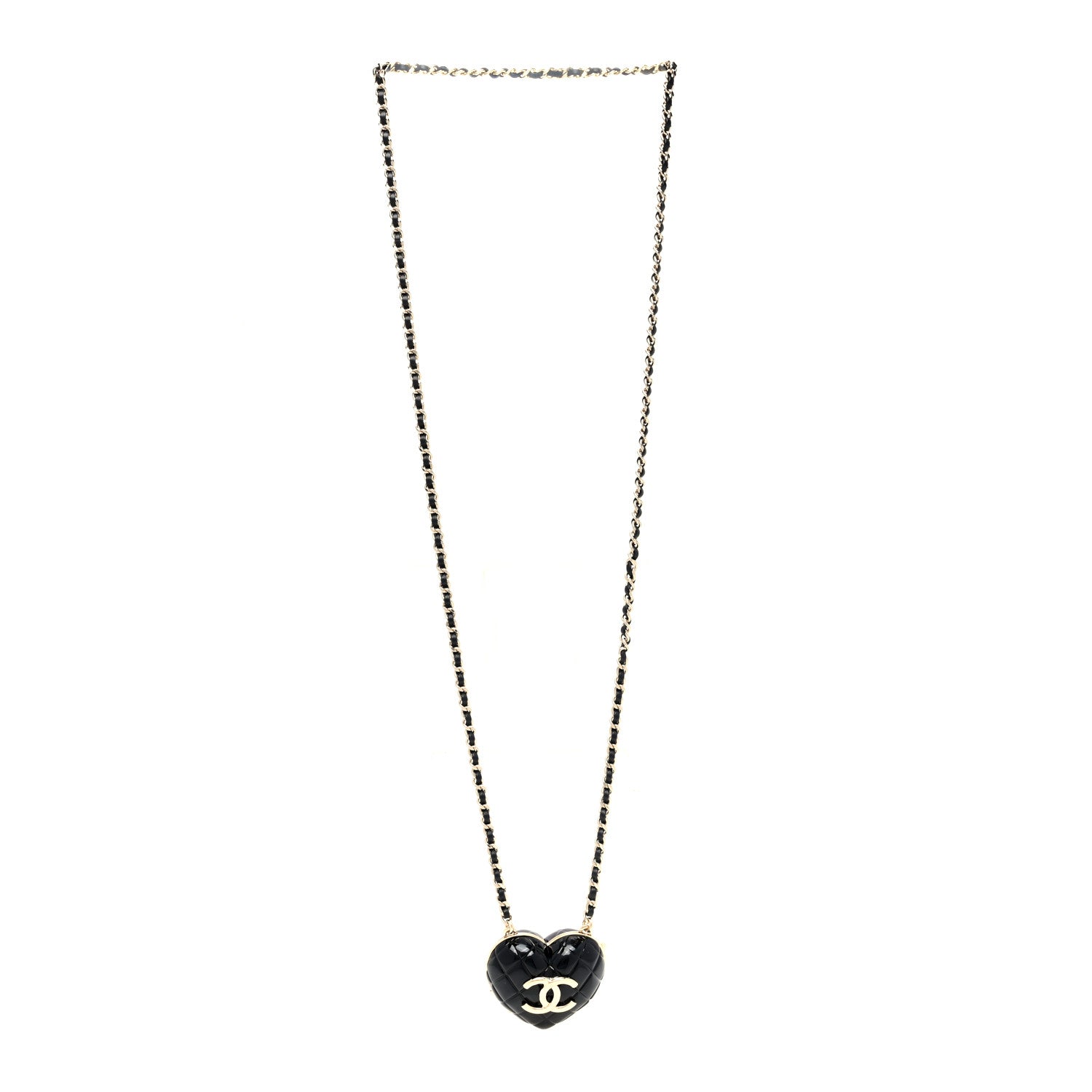 Chanel Resin CC Heart Crossbody Locket Necklace Gold Black 3 of 6