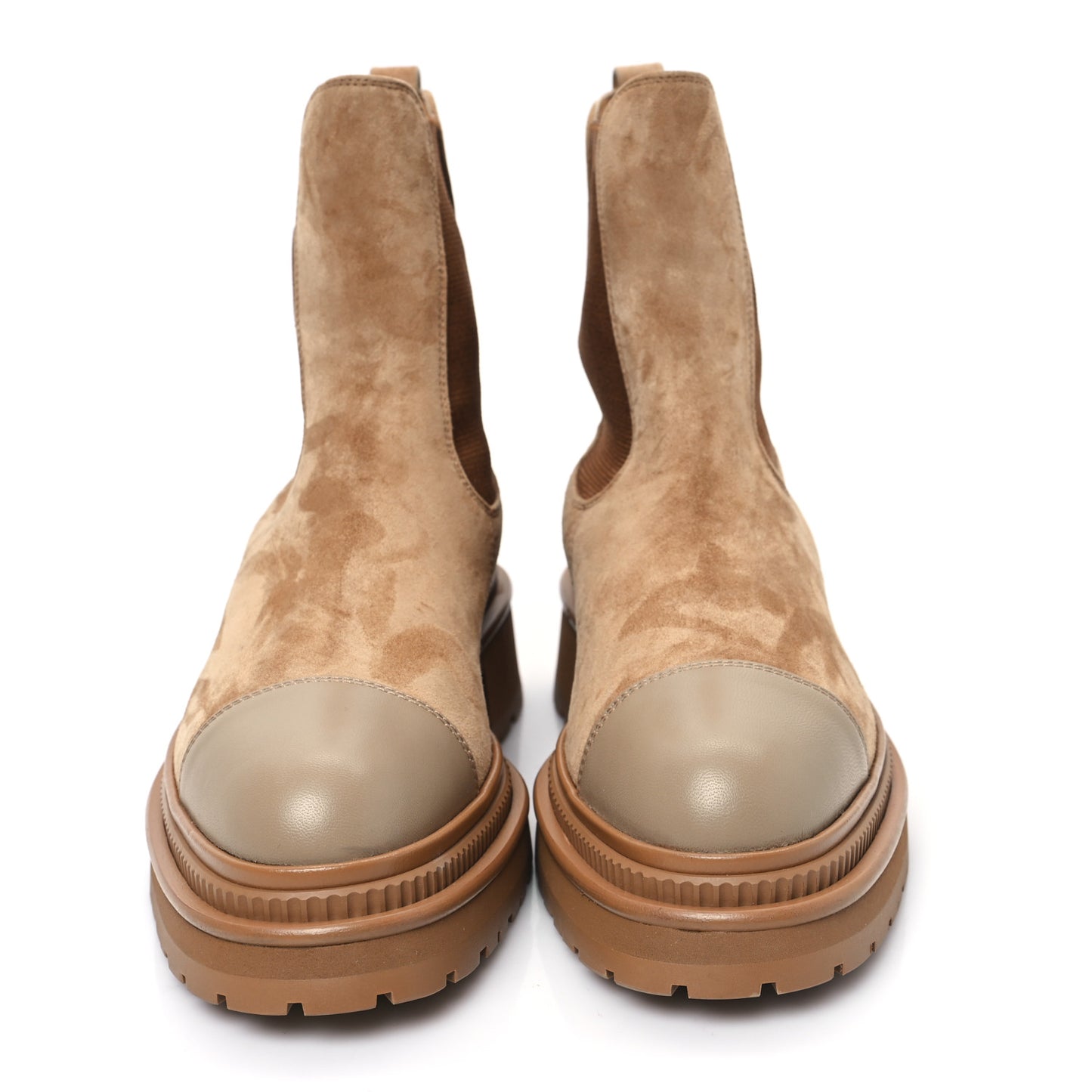 Suede Lambskin Cap Toe Ankle Boots 37.5 Light Brown