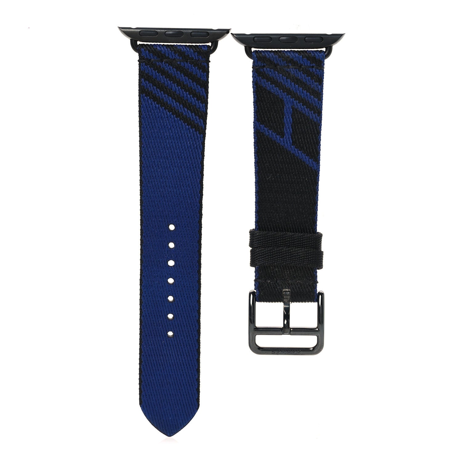 Hermes Nylon Weave Apple Watch Single Tour Band 42mm Black Bleu Saphir 1 of 6