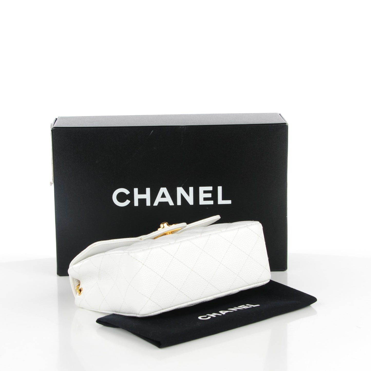 Caviar Quilted Mini Square Flap White