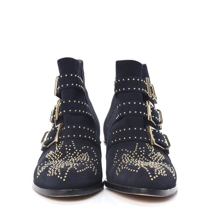 Chloe Suede Studded Suzanna Ankle Booties Boots 38.5 Celtic Night 3 of 9