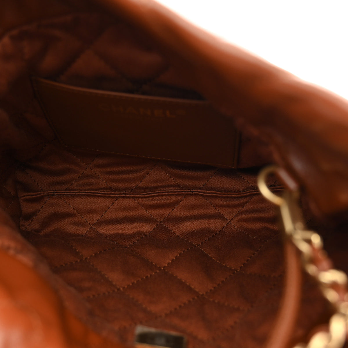 Shiny Calfskin Quilted Mini Chanel 22 Light Brown