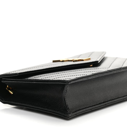 Saint Laurent Grain De Poudre Matelasse Chevron Monogram Envelope Chain Wallet Black 8 of 9