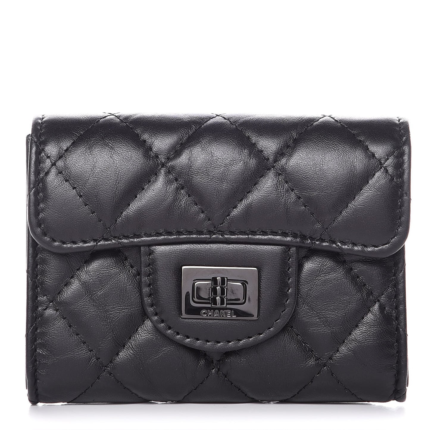 Aged Calfskin Quilted Reissue Flap Card Holder Wallet So Black