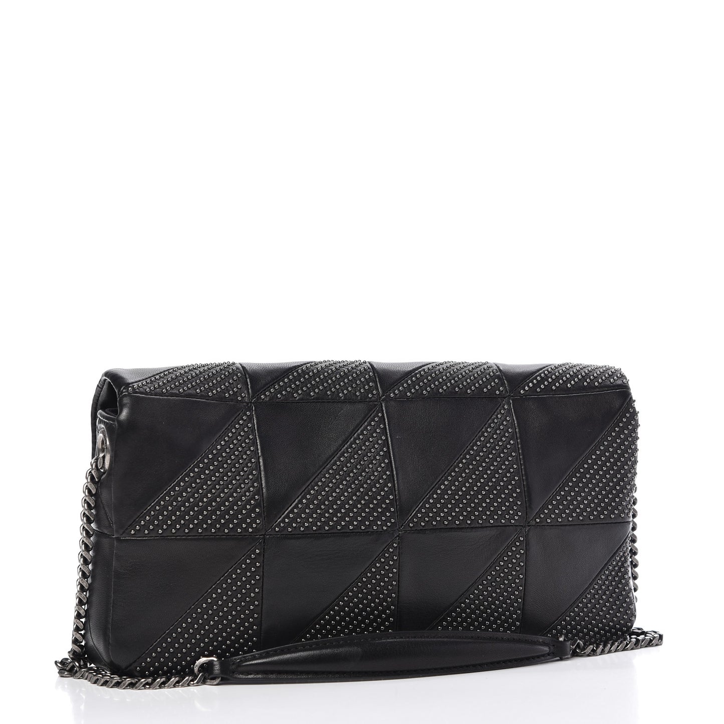 Lambskin Patchwork Micro Stud Monogram Medium Jamie Baguette Black