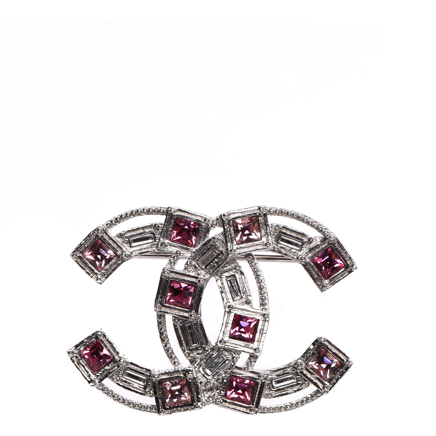 Baguette Crystal CC Brooch Silver Pink
