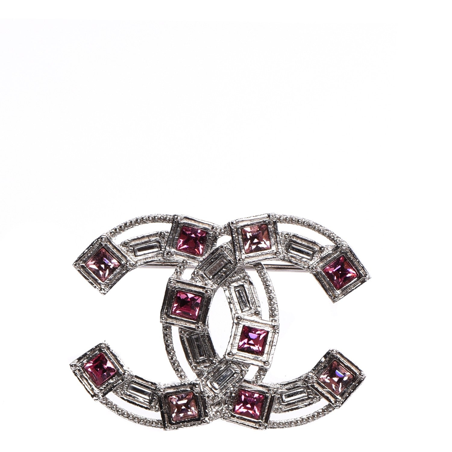 Chanel Baguette Crystal CC Brooch Silver Pink 1 of 6