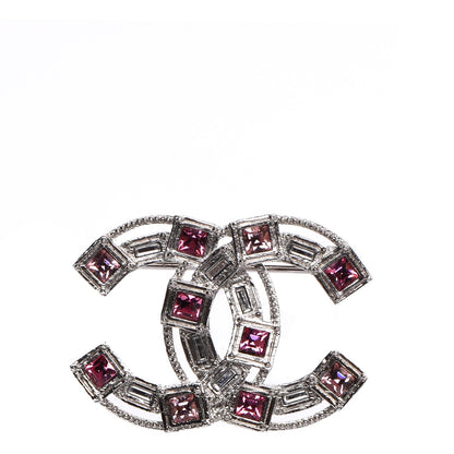 Chanel Baguette Crystal CC Brooch Silver Pink 1 of 6