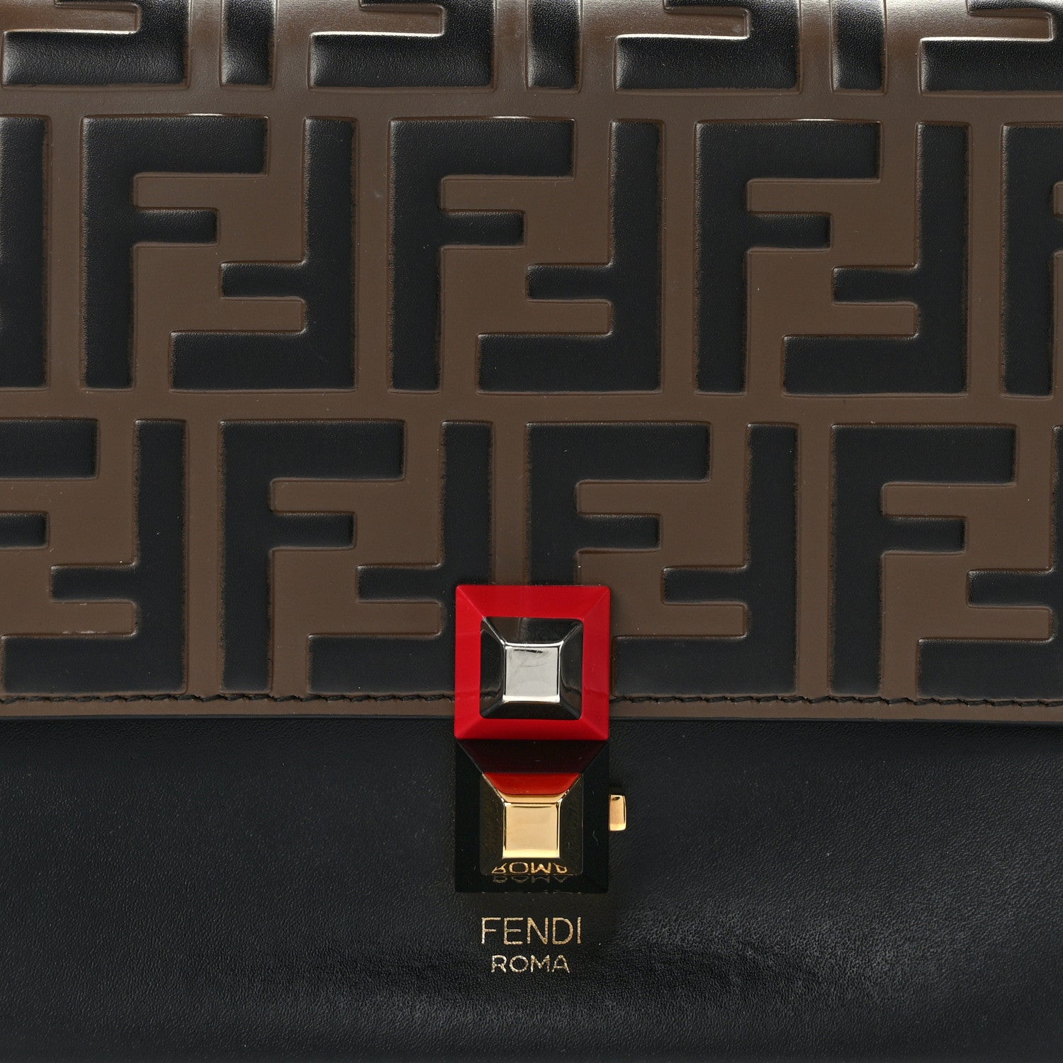 Fendi Vitello Liberty Bi-Color FF 1974 Embossed Small Kan I Shoulder Bag Black Maya 8 of 12