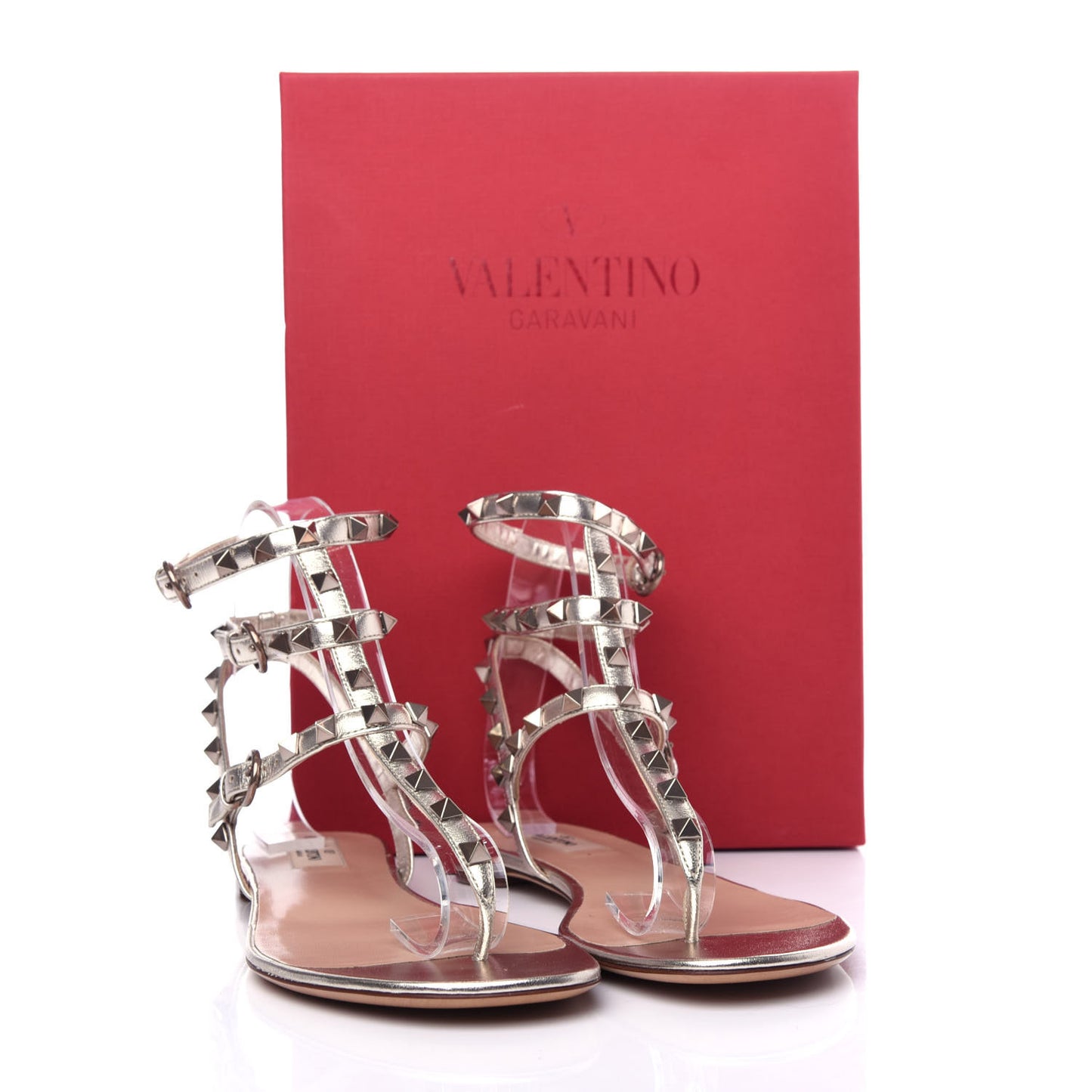 Metallic Nappa Rockstud Ankle Wrap Flat Thong Sandals 39 Platino
