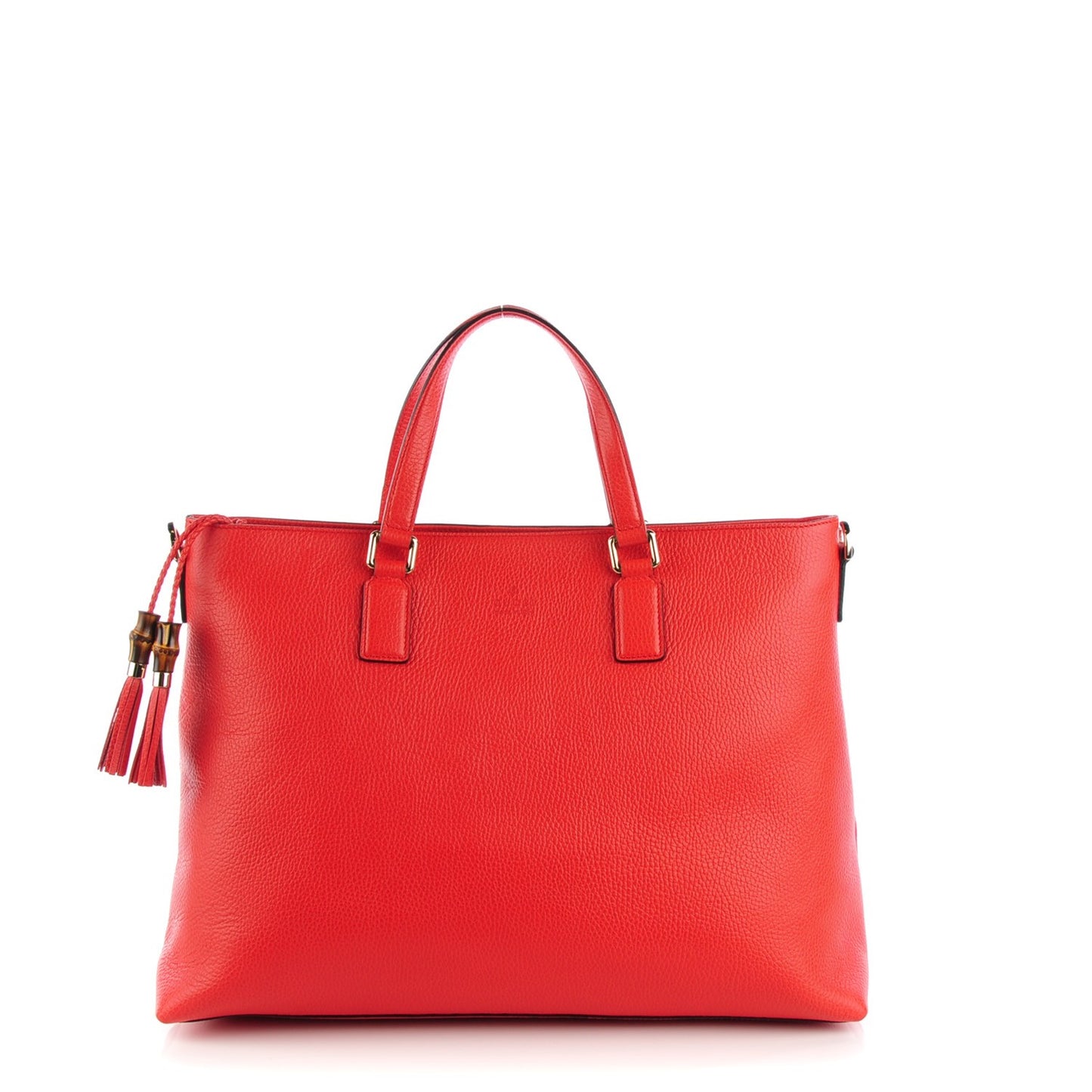 Calfskin Large Bamboo Tassel Top Handle Tote Red