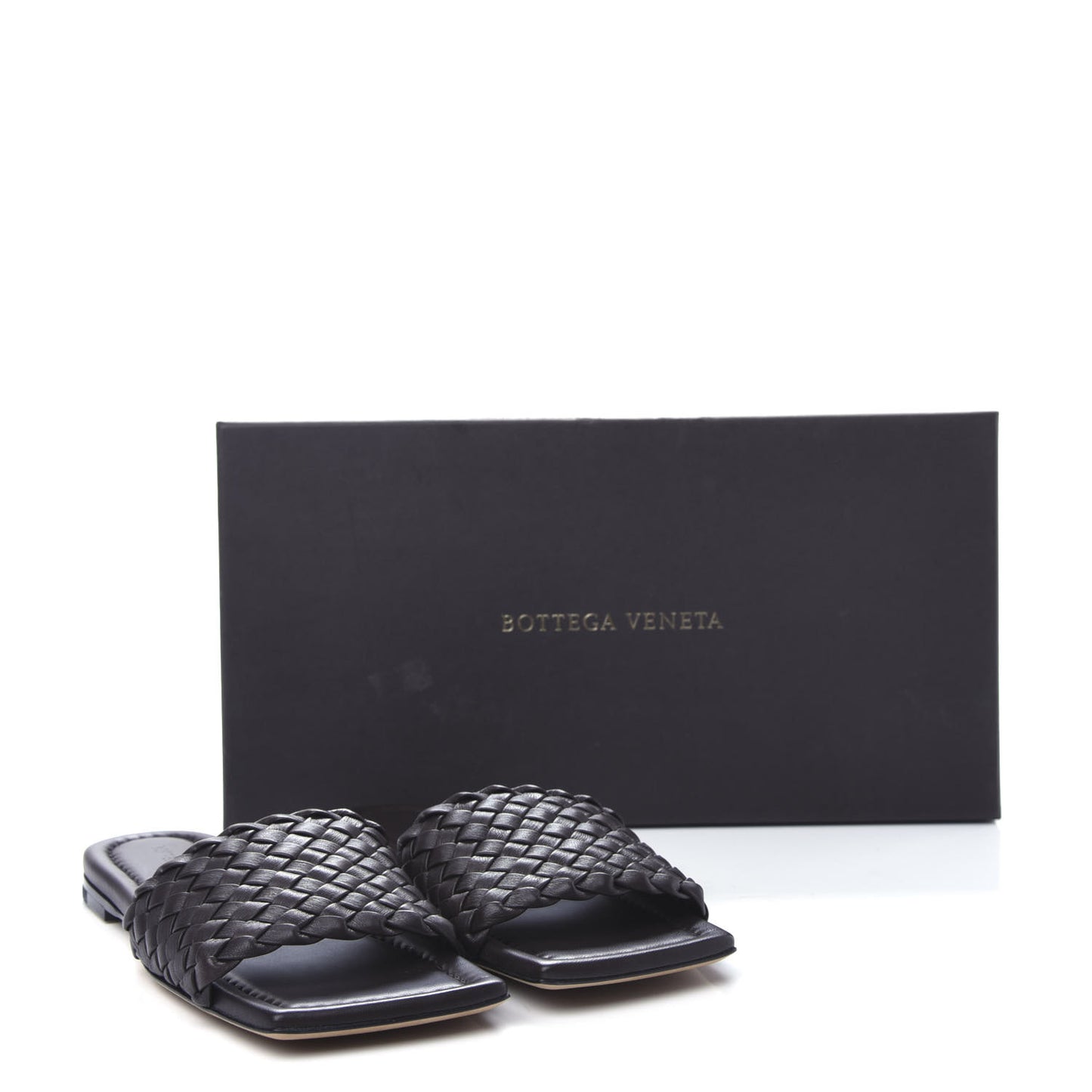 Nappa Intrecciato Squared Toe Flat Sandals 36 Espresso