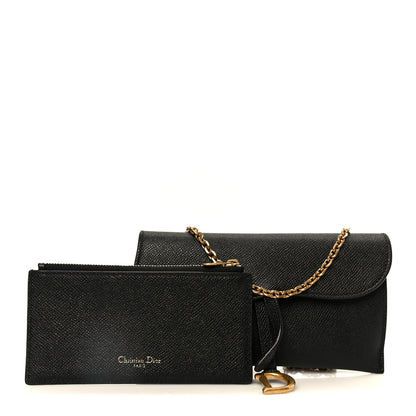 Christian Dior Grained Calfskin Saddle Chain Wallet Pouch Black 3 of 15