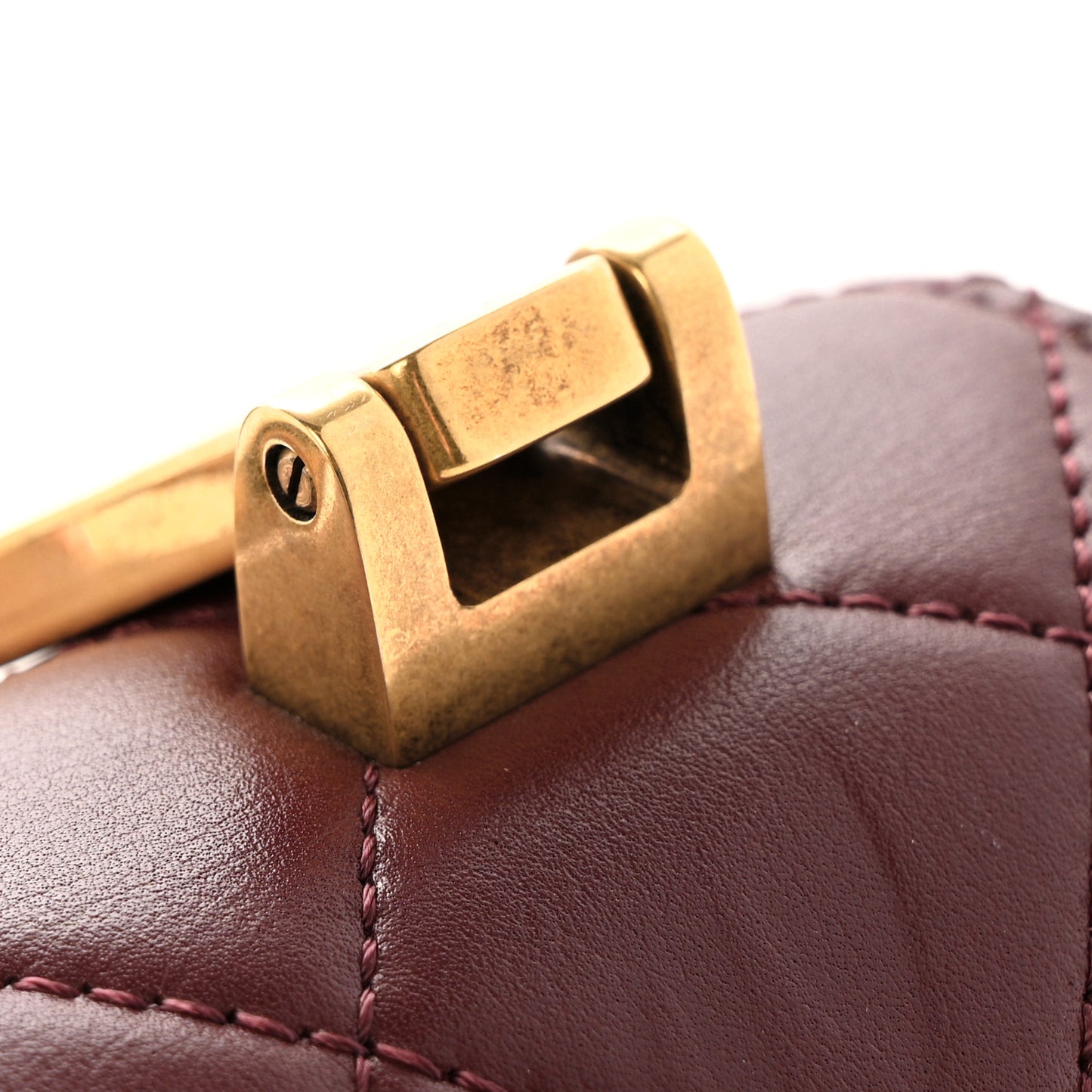 Iridescent Sheepskin Quilted Enamel Top Handle Bag Burgundy