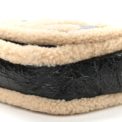 Chanel Shiny Crumpled Sheepskin Shearling CC Mania Flap Bag Black Beige 11 of 12