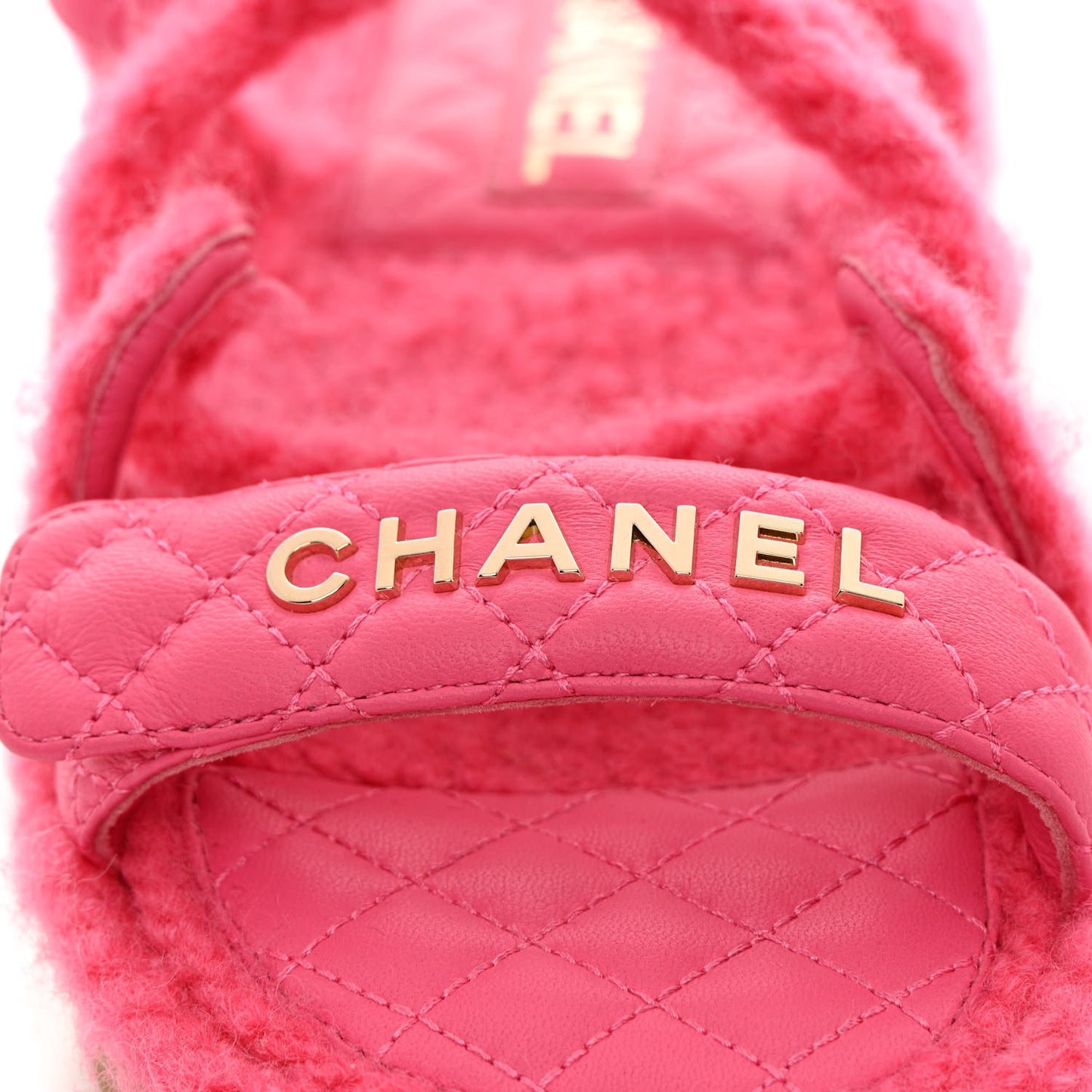 Cord Lambskin Quilted Logo Sandals 38 Pink
