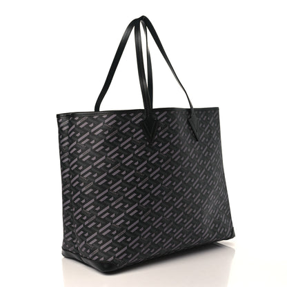 Versace Coated Canvas Calfskin La Greca Medusa Music Signature Shopper Tote Bag Black Grey 5 of 11