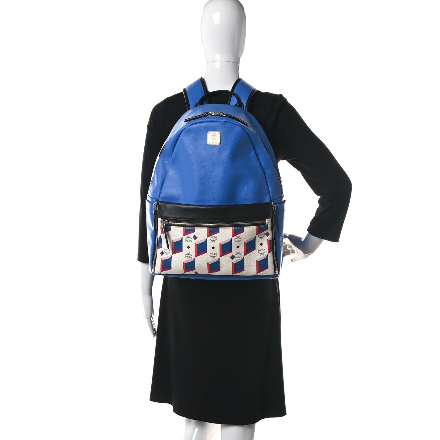 Calfskin Visetos Diamond Print Backpack Blue