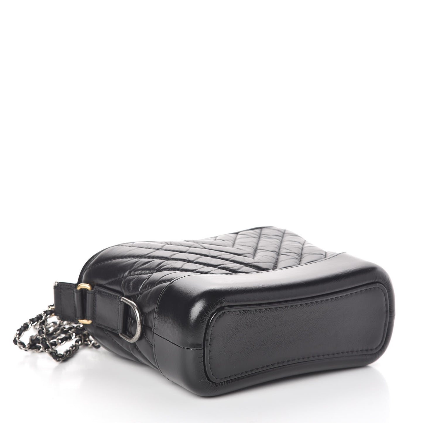 Aged Calfskin Chevron Quilted Small Gabrielle Hobo Black
