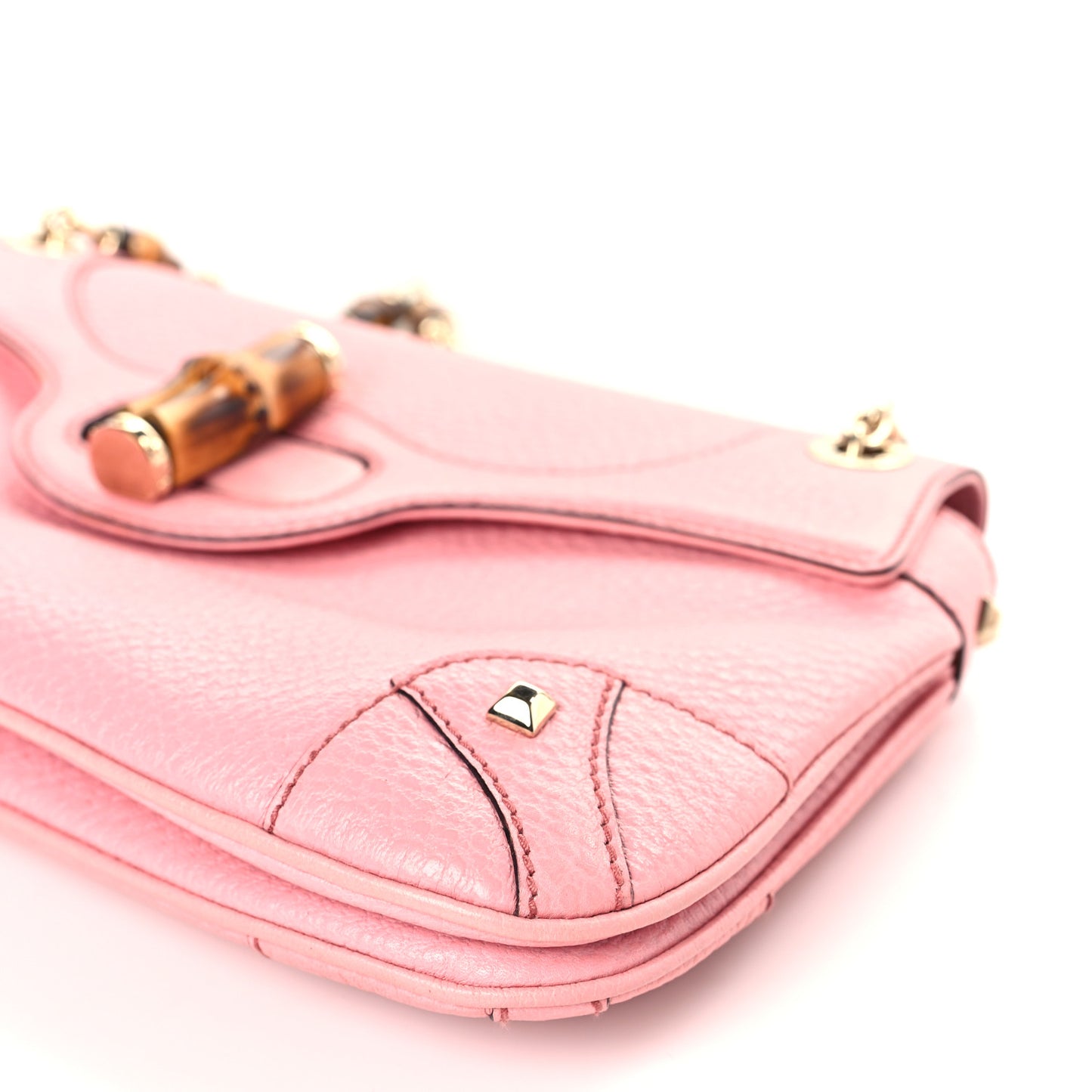 Pebbled Calfskin Bamboo Chain Bag Pink