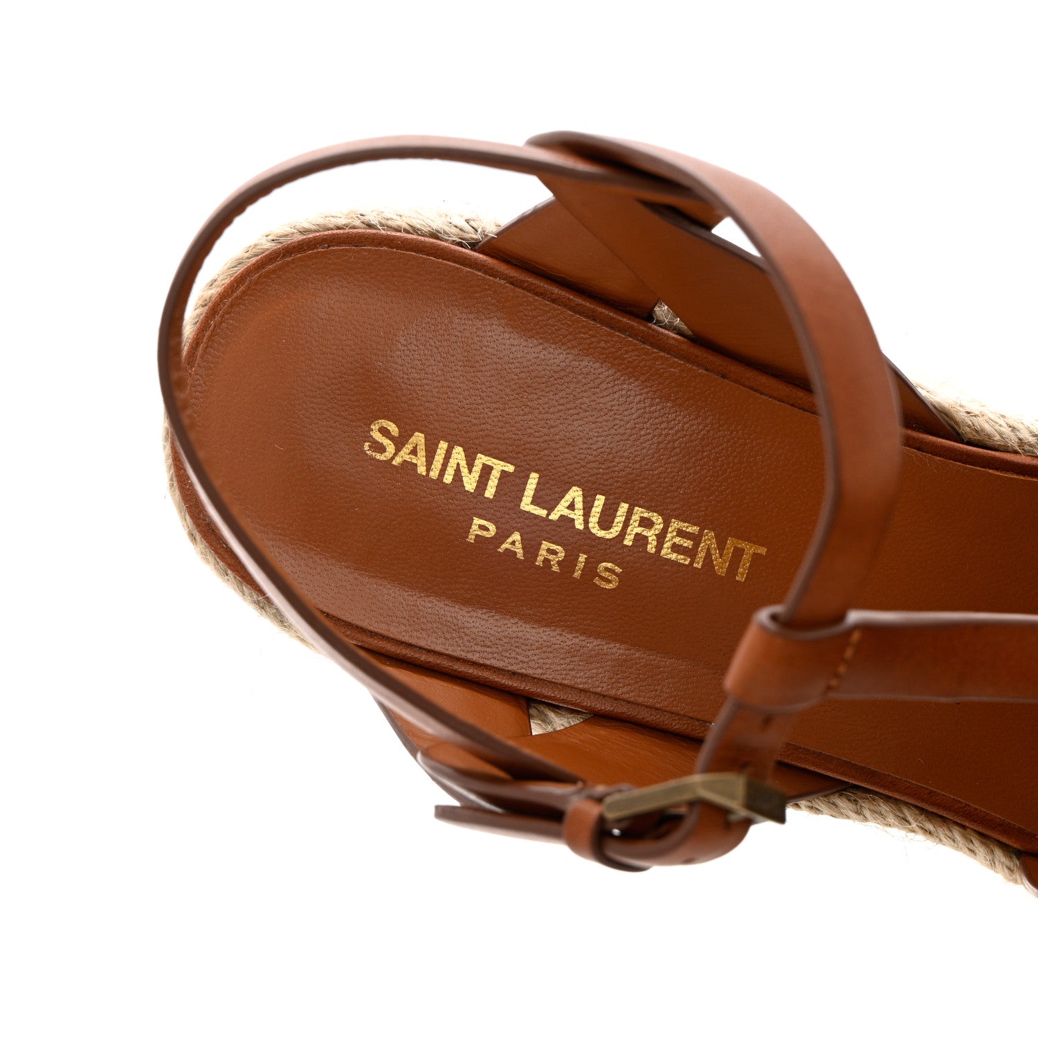 Saint Laurent Calfskin 85 Platform Espadrille Wedge Sandals 38 Brown 7 of 17