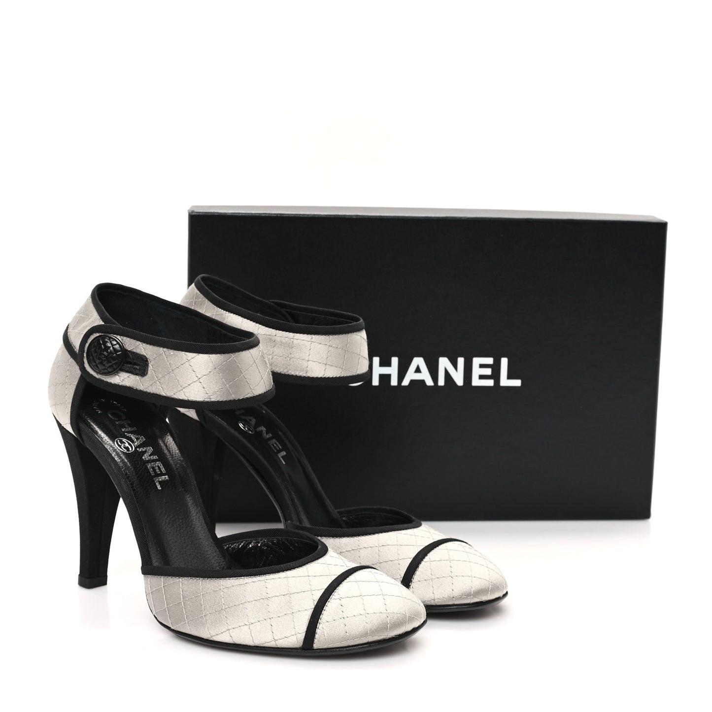 Satin Quilted Mary Jane Pumps 37 Grey