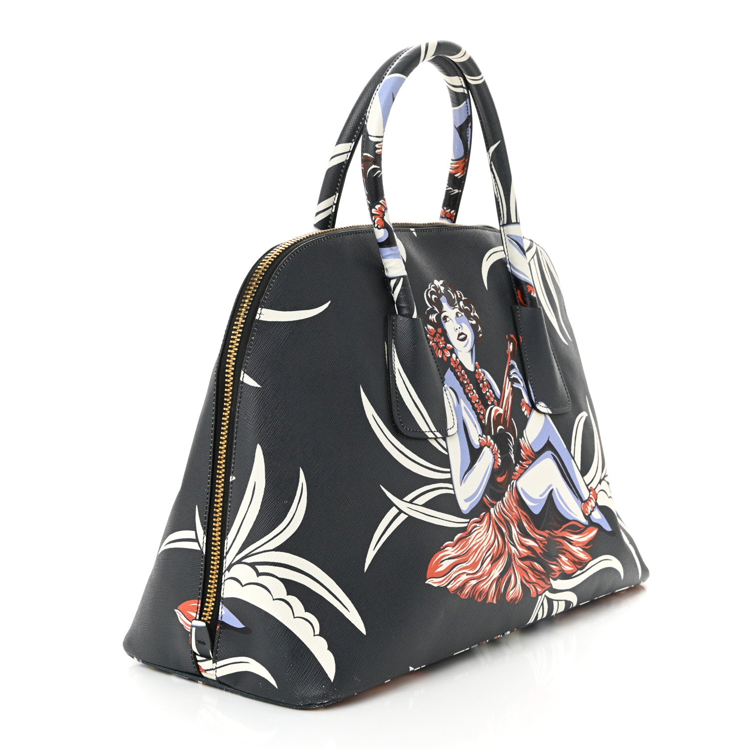 Prada Saffiano Print Hawaiian Girl Front Pocket Tote Smeraldo 3 of 14