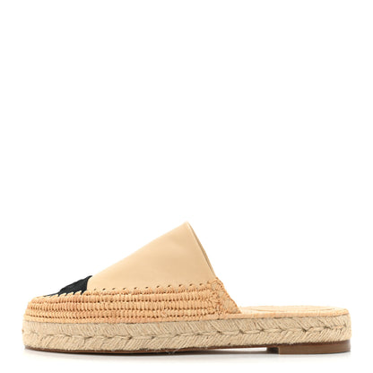 Chanel Lambskin Grosgrain CC Espadrille Mules 39 Beige Black 1 of 9