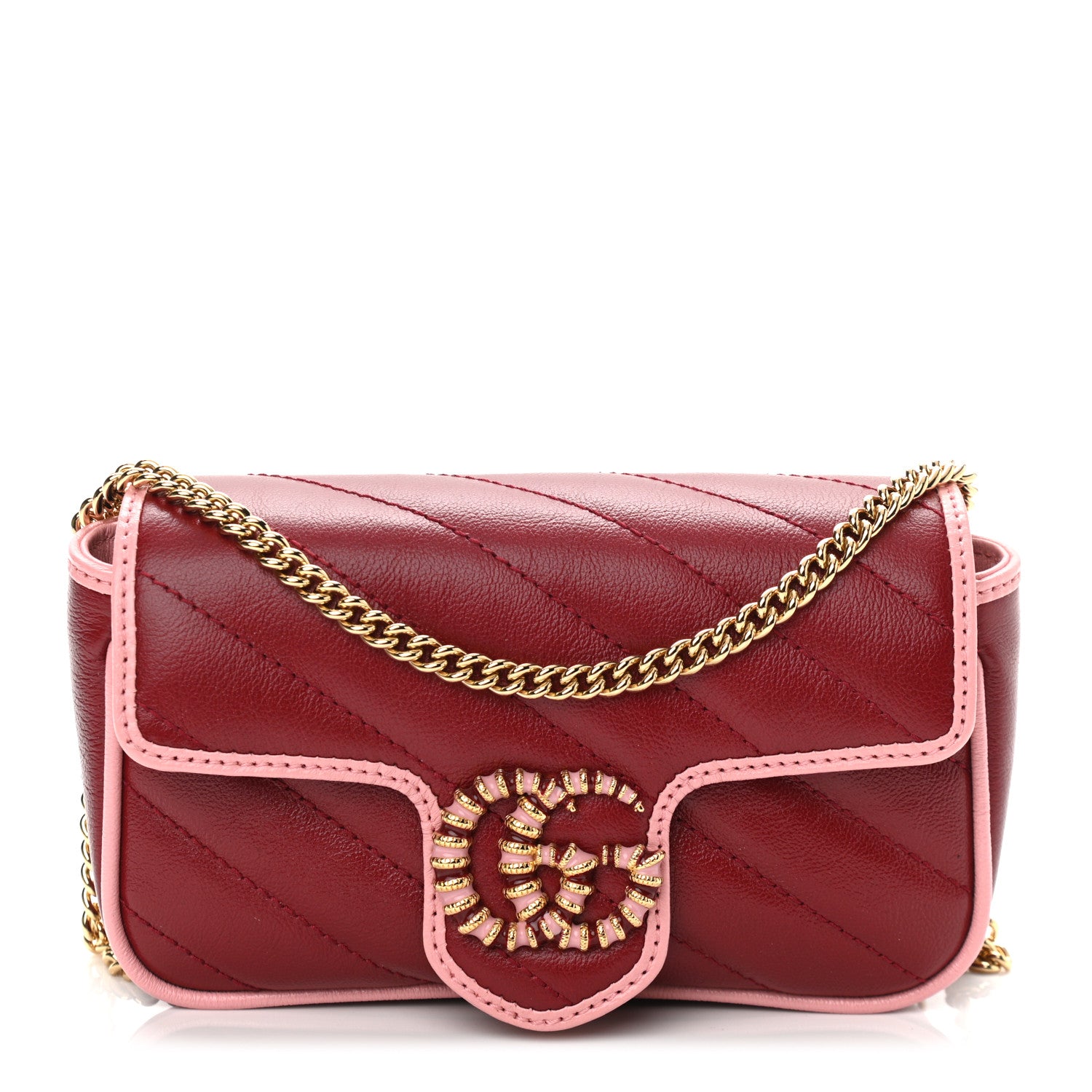 Gucci Azalea Calfskin Enamel Matelasse Diagonal Super Mini Torchon GG Marmont Shoulder Bag New Cherry Red Wild Rose 1 of 11