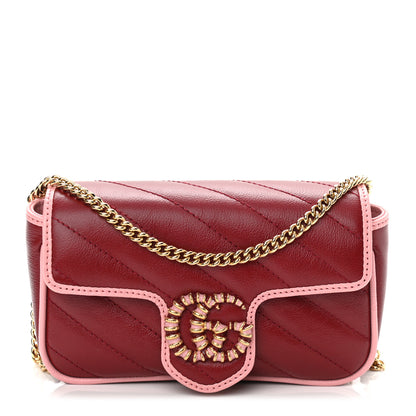 Gucci Azalea Calfskin Enamel Matelasse Diagonal Super Mini Torchon GG Marmont Shoulder Bag New Cherry Red Wild Rose 1 of 11