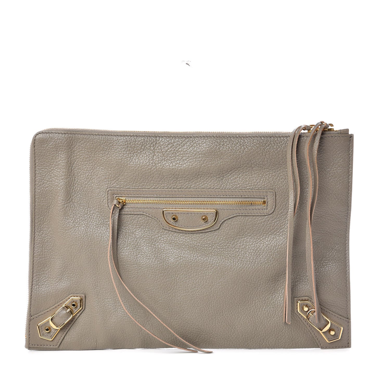 Chevre Gold Metallic Edge Hardware Pouch Gris Taupe