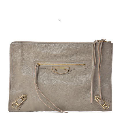 Balenciaga Chevre Gold Metallic Edge Hardware Pouch Gris Taupe 1 of 7