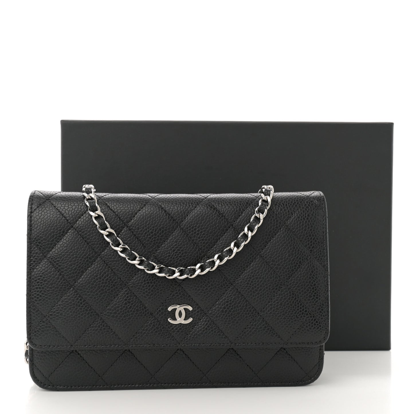 Caviar Quilted Wallet on Chain WOC Black