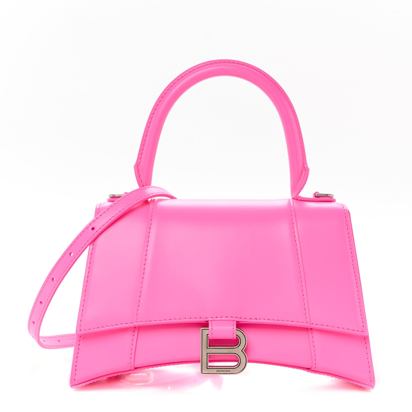 Shiny Box Calfskin Small Hourglass Top Handle Bag Fluo Pink