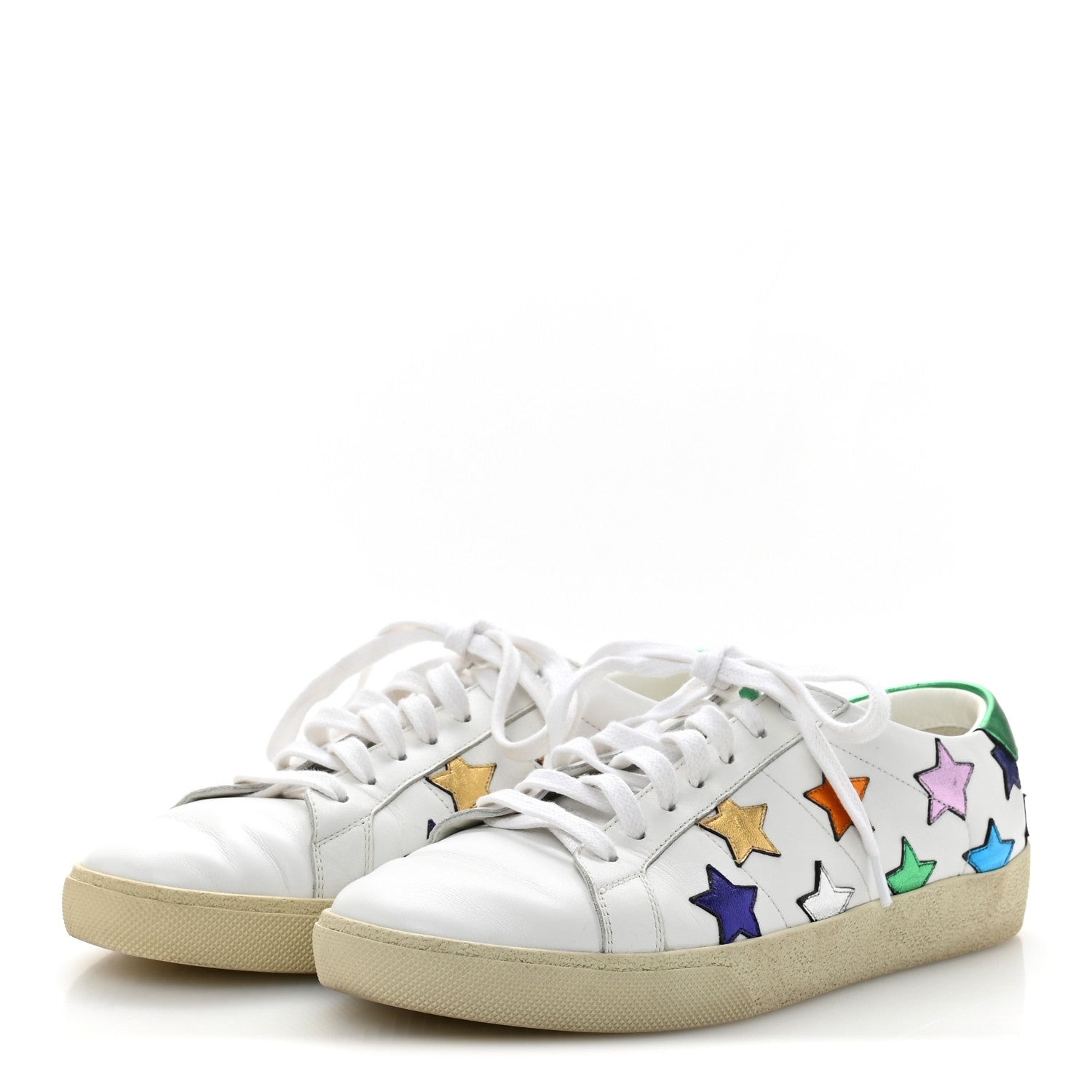Saint Laurent Calfskin Womens Star Court Sneakers 40 Green Multicolor 4 of 9