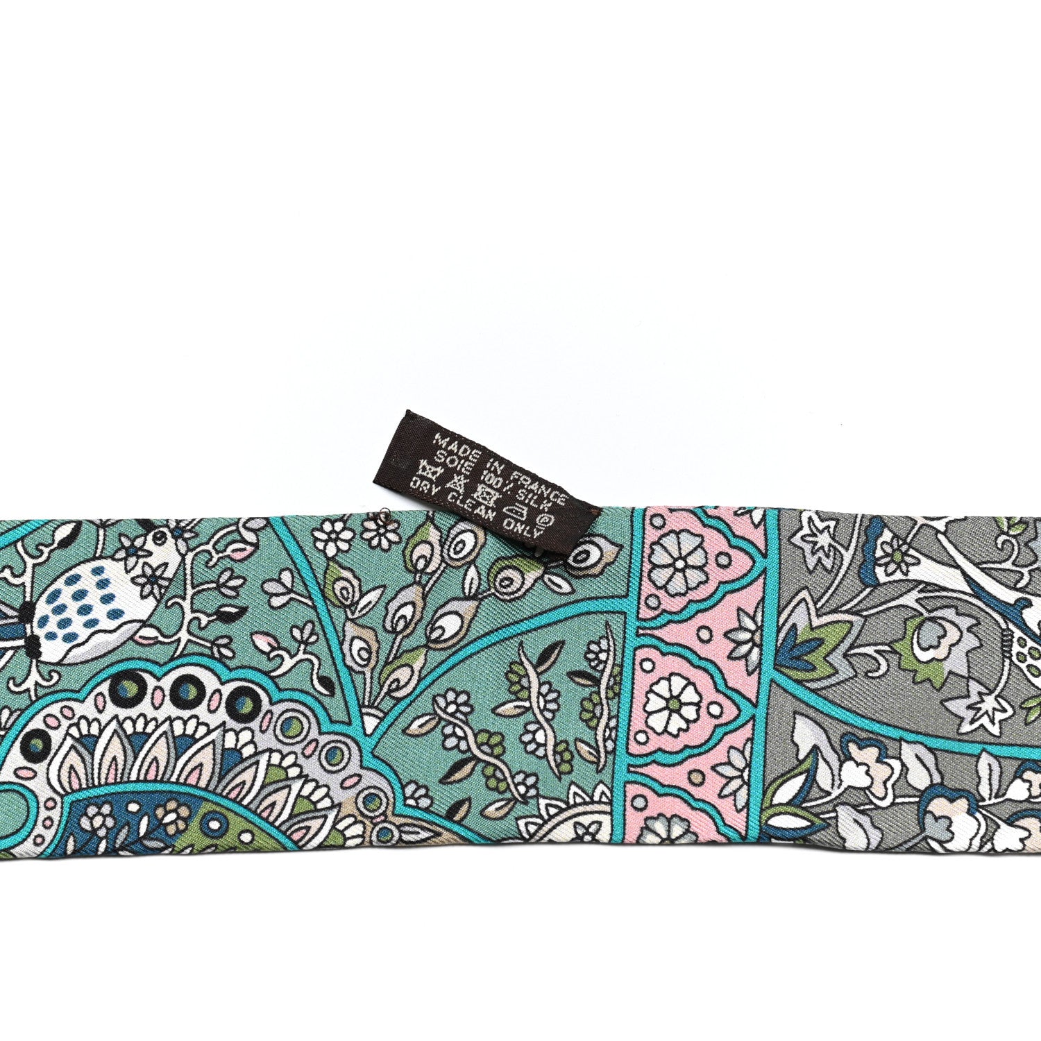 Hermes Silk Au Pays Des Oiseaux Fleurs Twilly Canard Gris Vieux Rose 4 of 4