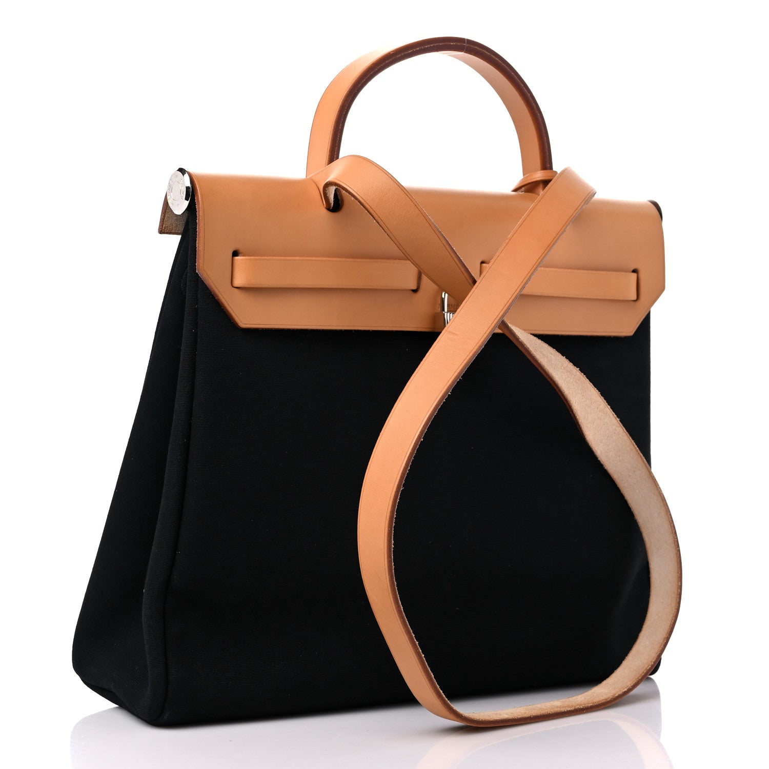 Hermes Toile Vache Calfskin Herbag 30 PM Black Natural 4 of 14