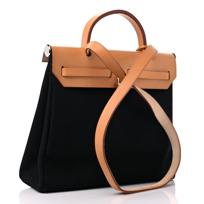 Hermes Toile Vache Calfskin Herbag 30 PM Black Natural 4 of 14