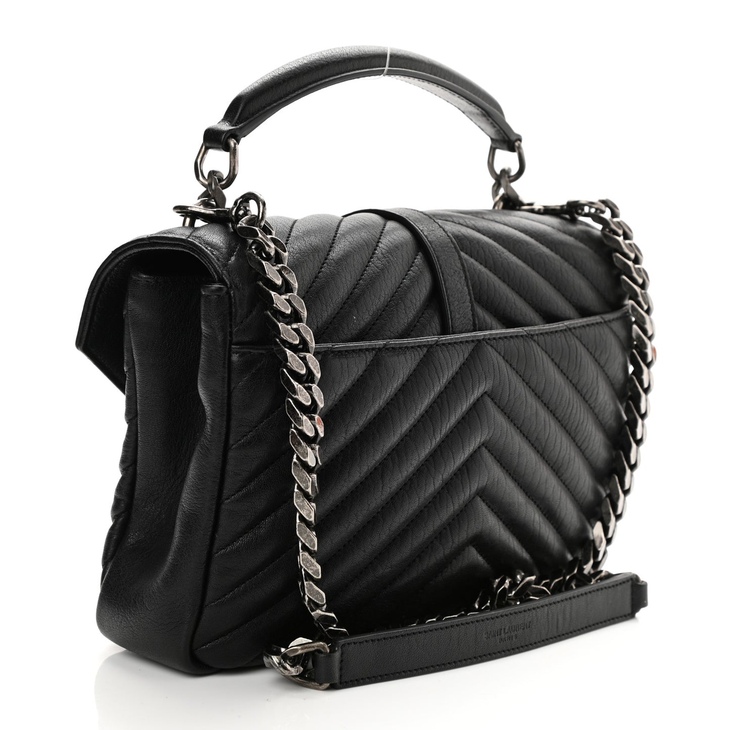 Sheepskin Matelasse Chevron Monogram Medium College Bag Black